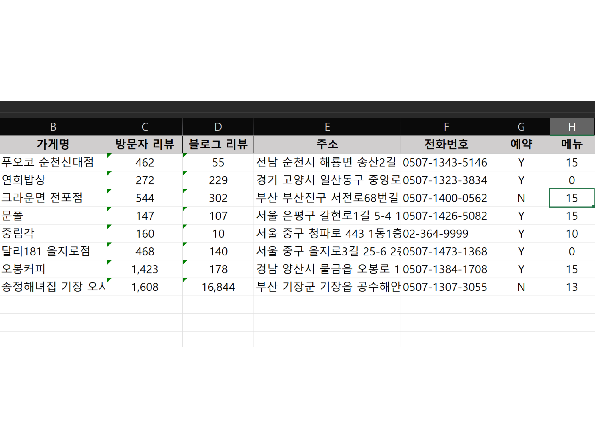 엑셀추출결과사진