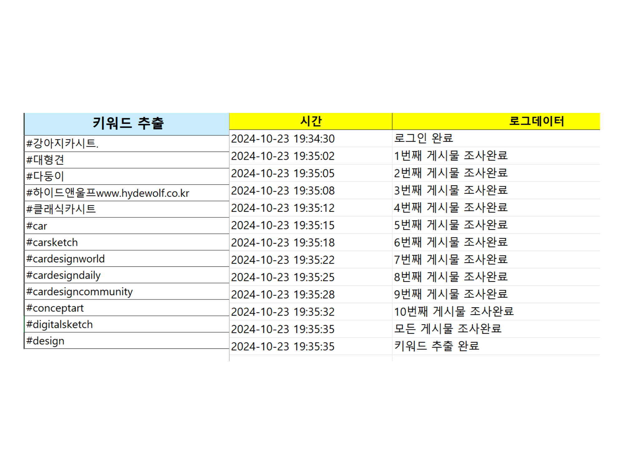 엑셀추출결과사진